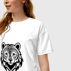 Футболка оверсайз женская Голова медведя с этническим орнаментом, цвет: белый — фото 2