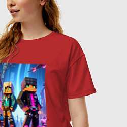 Футболка оверсайз женская Minecraft - characters neon glow, цвет: красный — фото 2