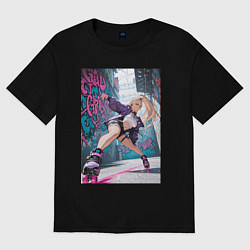 Женская футболка оверсайз Девушка на роликах исполняет трюки