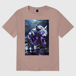 Женская футболка оверсайз Киборг лиса с неоновой подсветкой