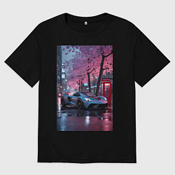 Женская футболка оверсайз Суперкар и сакура