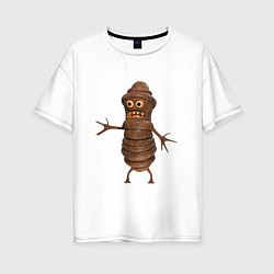Футболка оверсайз женская Сartoon worm character brown, цвет: белый