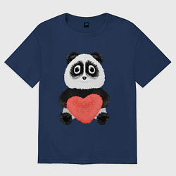 Футболка оверсайз женская Плюшевый панда с красным сердцем, цвет: тёмно-синий