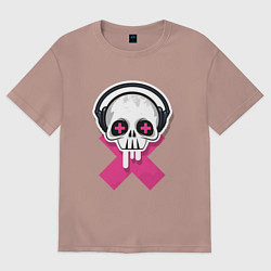 Футболка оверсайз женская Череп в наушниках, цвет: пыльно-розовый