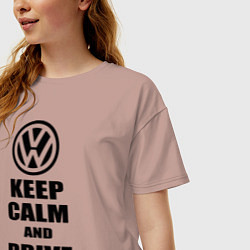 Футболка оверсайз женская Keep Calm & Drive VW, цвет: пыльно-розовый — фото 2