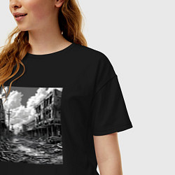 Футболка оверсайз женская Разрушенный город, цвет: черный — фото 2