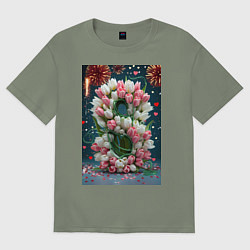 Женская футболка оверсайз Тюльпаны к празднику 8 марта