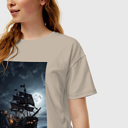 Футболка оверсайз женская Пиратский корабль в шторм, цвет: миндальный — фото 2