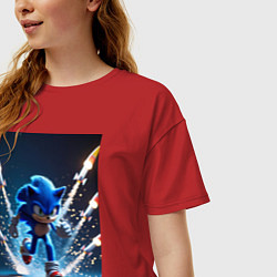 Футболка оверсайз женская Соник убегает от ракет, цвет: красный — фото 2