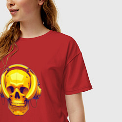 Футболка оверсайз женская Yellow skull and bananas - cyberpunk, цвет: красный — фото 2