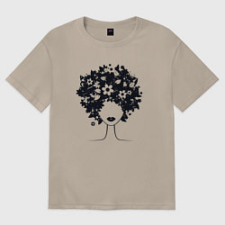 Футболка оверсайз женская Цветочная девушка, цвет: миндальный