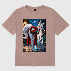 Футболка оверсайз женская Белоснежная лиса лунной ночью, цвет: пыльно-розовый