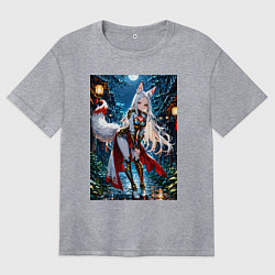 Женская футболка оверсайз Белоснежная лиса лунной ночью