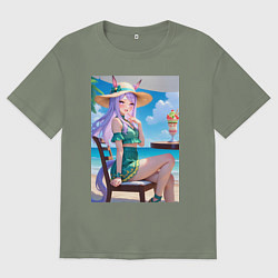 Женская футболка оверсайз Девушка-пони кушает мороженое