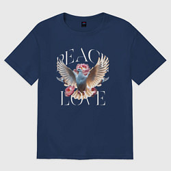 Футболка оверсайз женская Peace and love и белые голуби, цвет: тёмно-синий