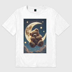 Женская футболка оверсайз Плюшевый мишка сидит на Луне