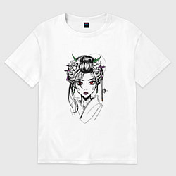 Женская футболка оверсайз Японская девушка с красными глазами