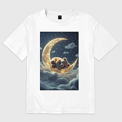 Женская футболка оверсайз Плюшевый мишка спит на Луне