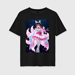 Женская футболка оверсайз Лиса танцует в платье