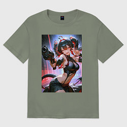 Женская футболка оверсайз Девушка-демон с пистолетом