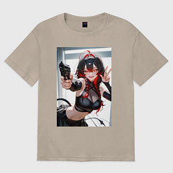 Женская футболка оверсайз Девушка-демон с пистолетом