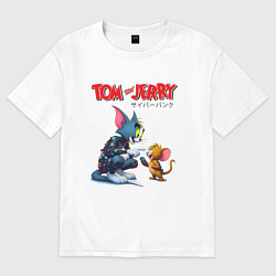 Женская футболка оверсайз Tom and Jerry - cyberpunk