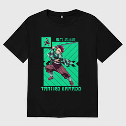 Женская футболка оверсайз Клинок рассекающий демонов Тандзиро с катаной