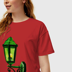 Футболка оверсайз женская Зелёный уличный фонарь, цвет: красный — фото 2