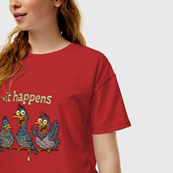 Футболка оверсайз женская It happens голуби, цвет: красный — фото 2