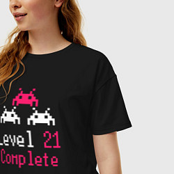 Футболка оверсайз женская Уровень 21 пройден, цвет: черный — фото 2