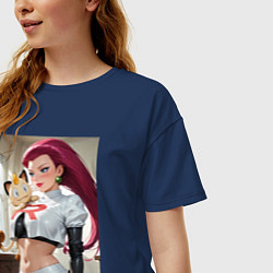 Футболка оверсайз женская Джесси и Мяут - команда Р: Покемоны, цвет: тёмно-синий — фото 2