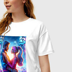 Футболка оверсайз женская Любовь Барби и Кена - нейроарт, цвет: белый — фото 2