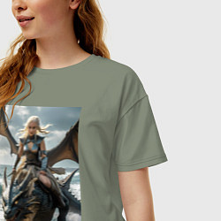 Футболка оверсайз женская Девушка летит на драконе в стиле Игры престолов, цвет: авокадо — фото 2