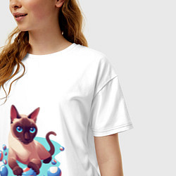 Футболка оверсайз женская Синеглазый кот, цвет: белый — фото 2
