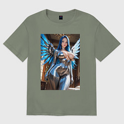 Футболка оверсайз женская Девушка-ангел с механическими крыльями, цвет: авокадо