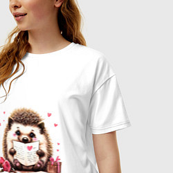Футболка оверсайз женская Ёжик с любовным письмом, цвет: белый — фото 2