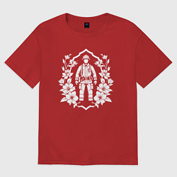 Футболка оверсайз женская Пожарный в цветах, цвет: красный