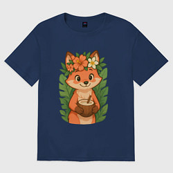 Женская футболка оверсайз Тропическая лисичка