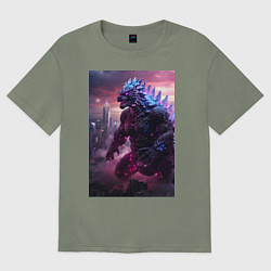 Женская футболка оверсайз Годзилла посреди мегаполиса