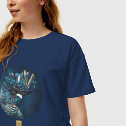 Футболка оверсайз женская Попугай акварельный в круге, цвет: тёмно-синий — фото 2