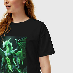 Футболка оверсайз женская Зеленый магический дракон, цвет: черный — фото 2