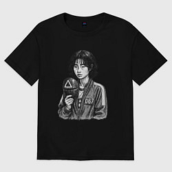 Женская футболка оверсайз Игра в кальмара игрок 067 с маской