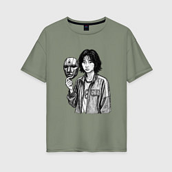 Женская футболка оверсайз Игра в кальмара 067 с маской