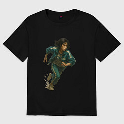 Футболка оверсайз женская Игра в кальмара - игрок 067 в беге, цвет: черный