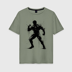 Футболка оверсайз женская Рестлер черной краской, цвет: авокадо