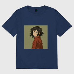 Футболка оверсайз женская Аниме девушка - милая брюнетка с каре, цвет: тёмно-синий