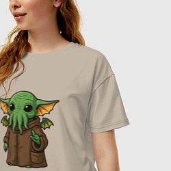 Футболка оверсайз женская Грогу - Ктулху, цвет: миндальный — фото 2