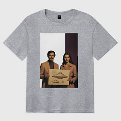 Женская футболка оверсайз Мужчина и женщина с чертежом НЛО ретро поп-арт 197