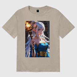 Женская футболка оверсайз Прекрасная эльфийка-маг с шаром огня