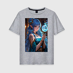 Женская футболка оверсайз Прекрасная эльийка-маг с посохом
